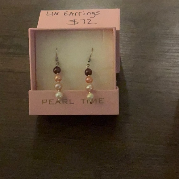 Brown and Pink Beaded Earrings - Picture 2 of 2